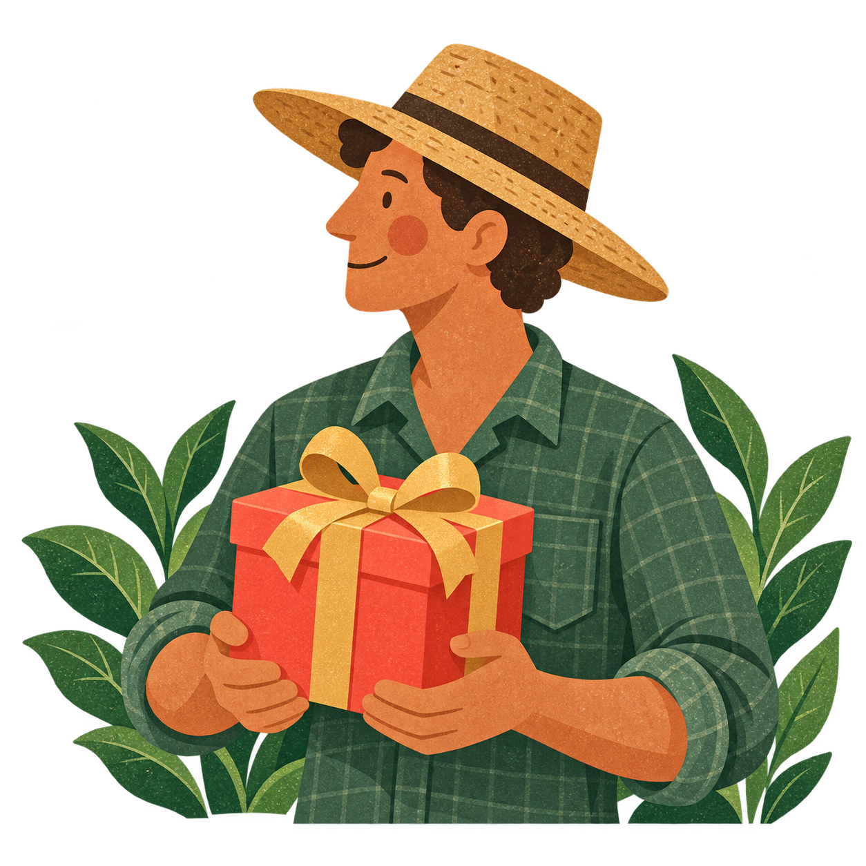 Ilustración HERO premios de un agricultor sosteniendo un regalo